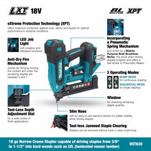 Load image into Gallery viewer, DST630Z - 18V LXT Brushless 1-1/2" 18 ga Narrow Crown Stapler, Tool Only