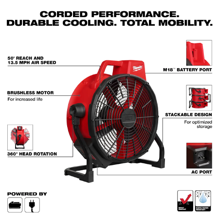 0821-20 - M18™ Brushless 18" Fan (Corded/Cordless)