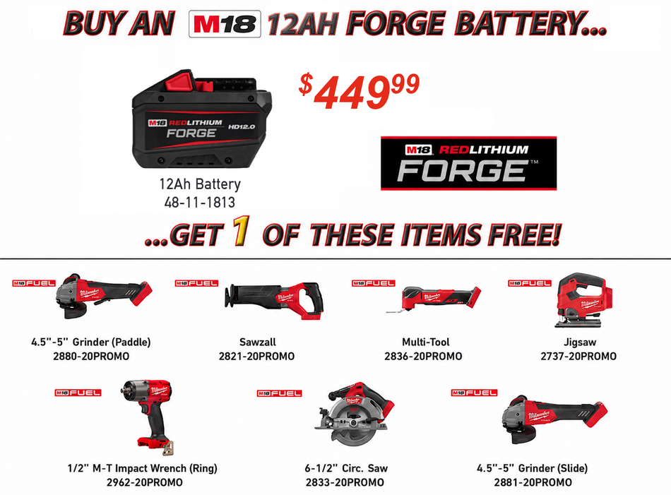 M18 12Ah FORGE Battery + FREE M18 Promo Tool (Choose Free Tool)