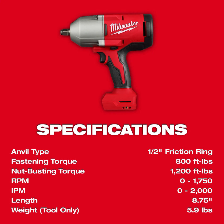 2666-20 – M18™ Brushless 1/2" High Torque Impact Wrench (Friction Ring)