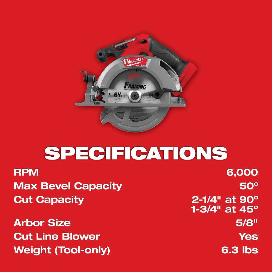 2833-20 - M18 FUEL™ 6-1/2" Circular Saw (Tool Only)
