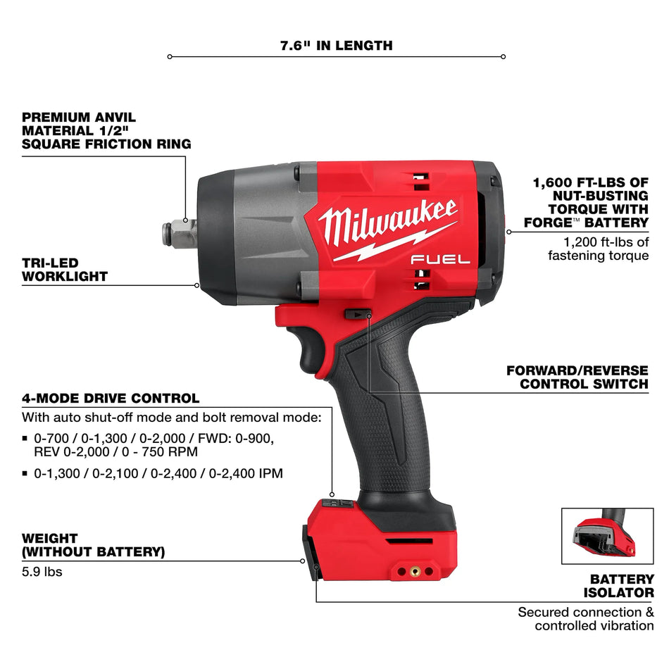 2967-20 - M18 FUEL™ 1/2" High Torque Impact Wrench w/ Friction Ring