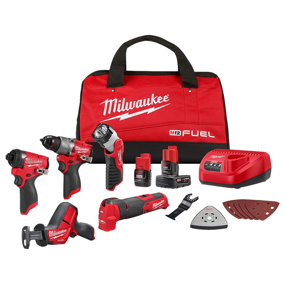 3497-25 - M12 FUEL 12-Volt Lithium-Ion Brushless Cordless Combo Kit (5-Tool) w/2 Batteries and Bag