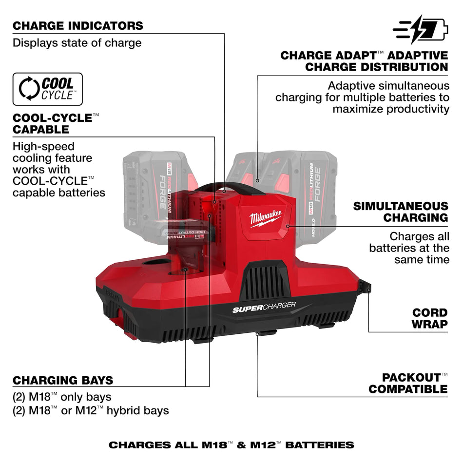 48-59-1818 - M18™ & M12™ Four Bay Simultaneous Super Charger w/ PACKOUT™ Compatibility