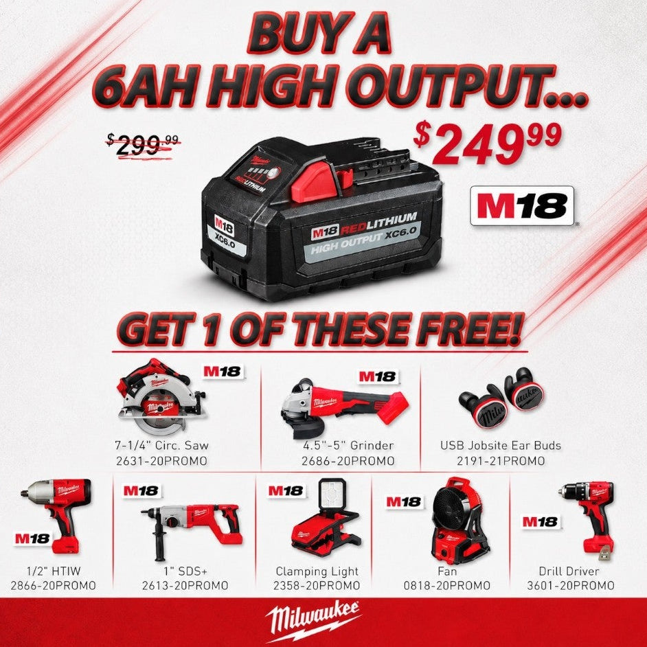 M18 6Ah High Output Battery + FREE M18 Promo Tool (Choose Free Tool)