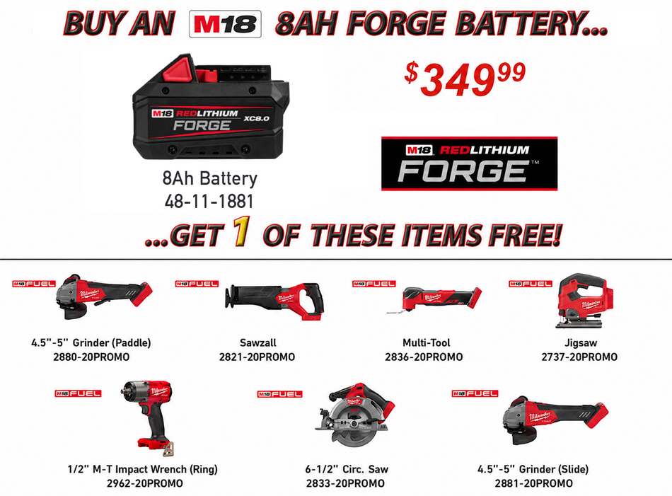 M18 8Ah FORGE Battery + FREE M18 Promo Tool (Choose Free Tool Under Style) (Copy)