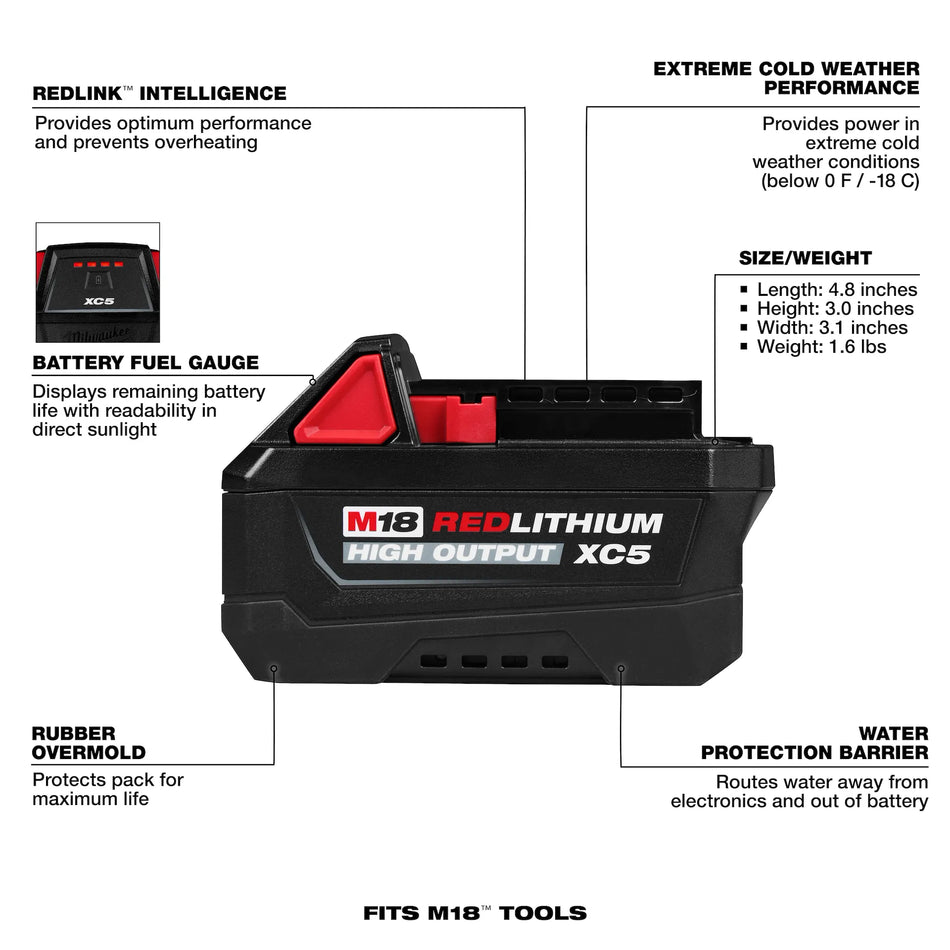 48-11-1855 - Milwaukee M18 5Ah HIGH OUTPUT Battery